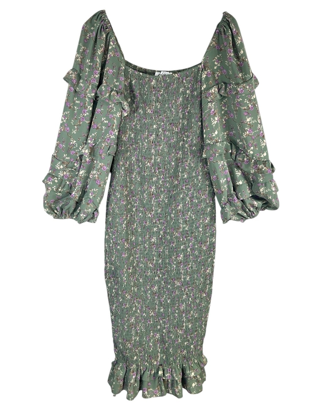 Petal & Pup Sage Green Floral Midi Dress with Puff Sleeves - Picture 7 of 12